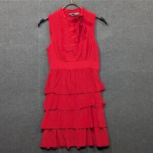 Girls from Savoy Oska Silk Dress Womens 8 Ruffled Party Cocktail Red